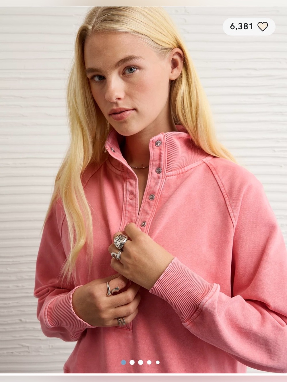 AMERICAN EAGLE MISSES BIG HUG HENLEY SWEATSHIRT SIZE MEDIUM IN CORAL NWT! - Picture 2 of 8
